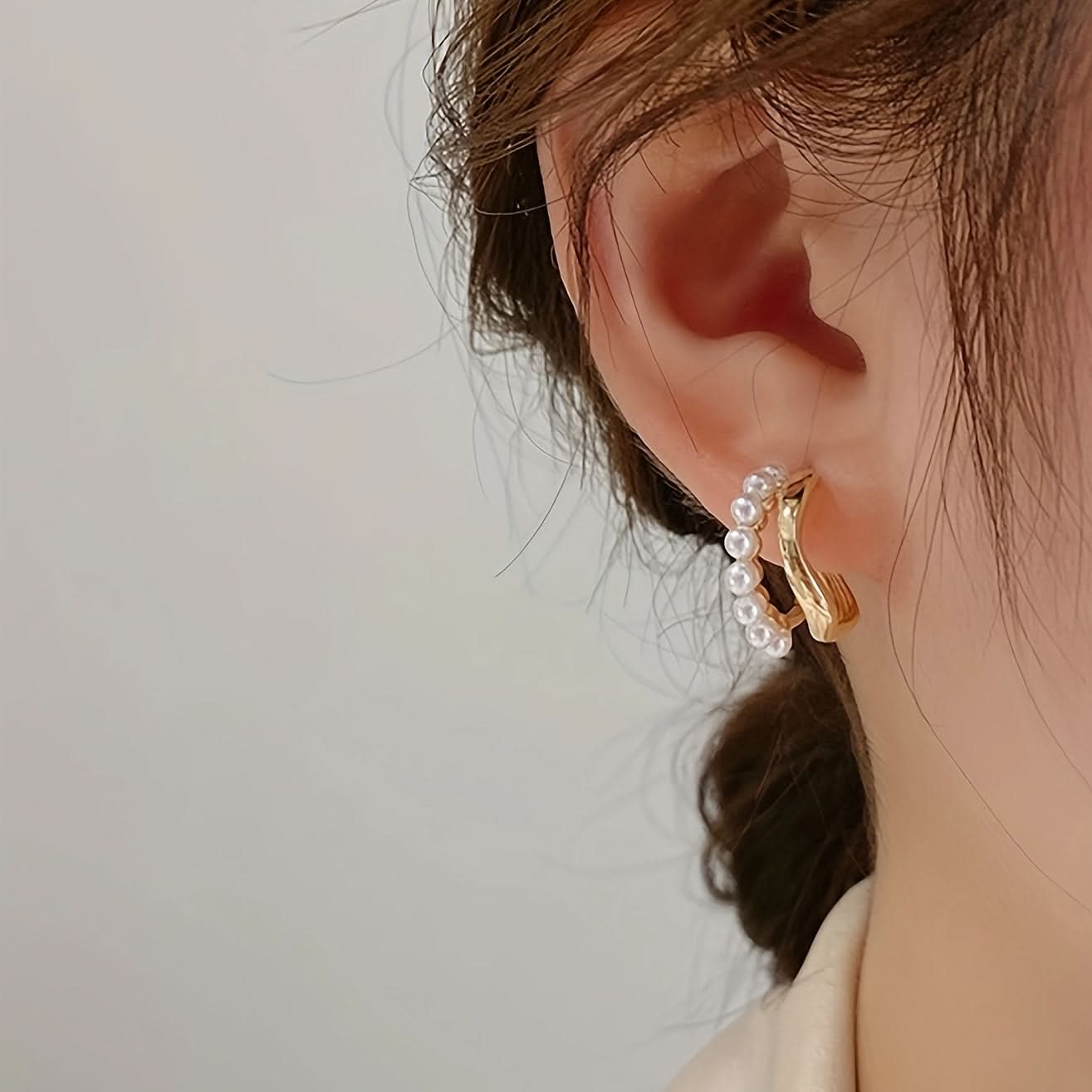 Double-Layer Faux Pearl Decor Hoop Earrings