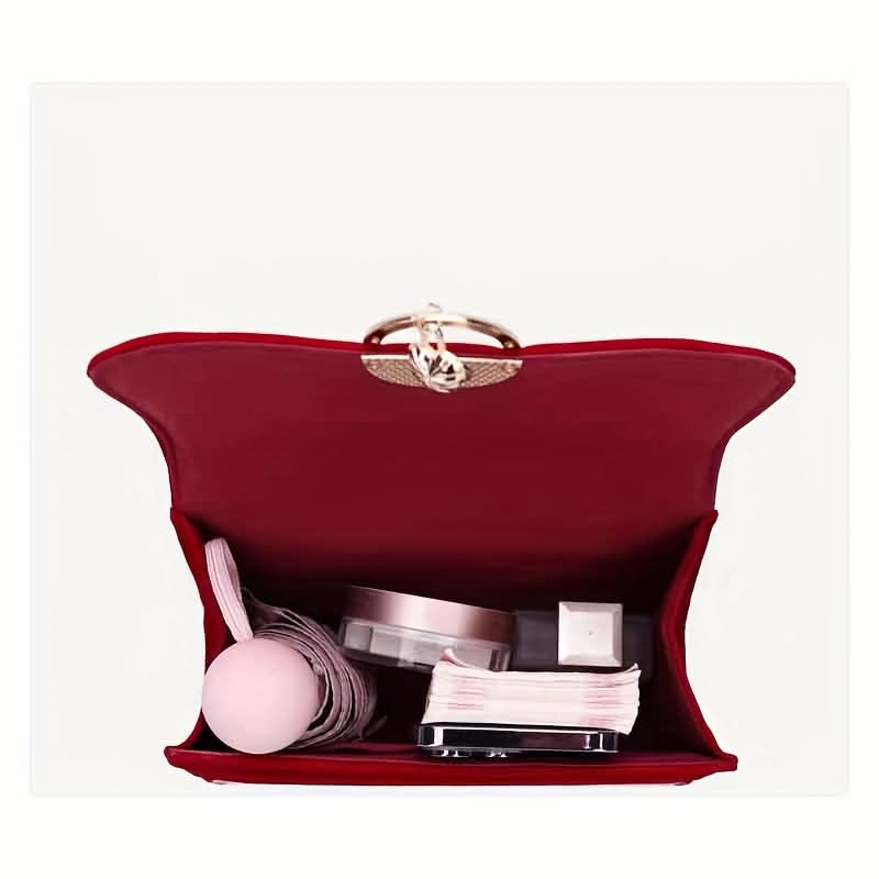 Elegant Red Velvet Bridal Clutch with Chain Strap