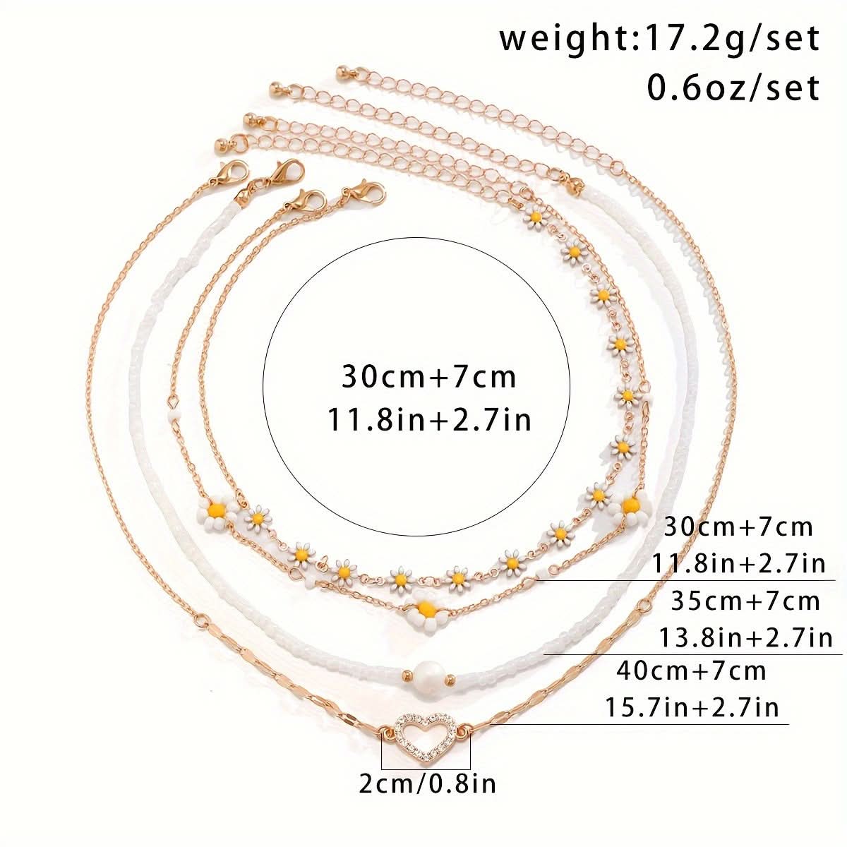 4pcs/Set Boho Chic Multilayer Pearl Beaded Necklace