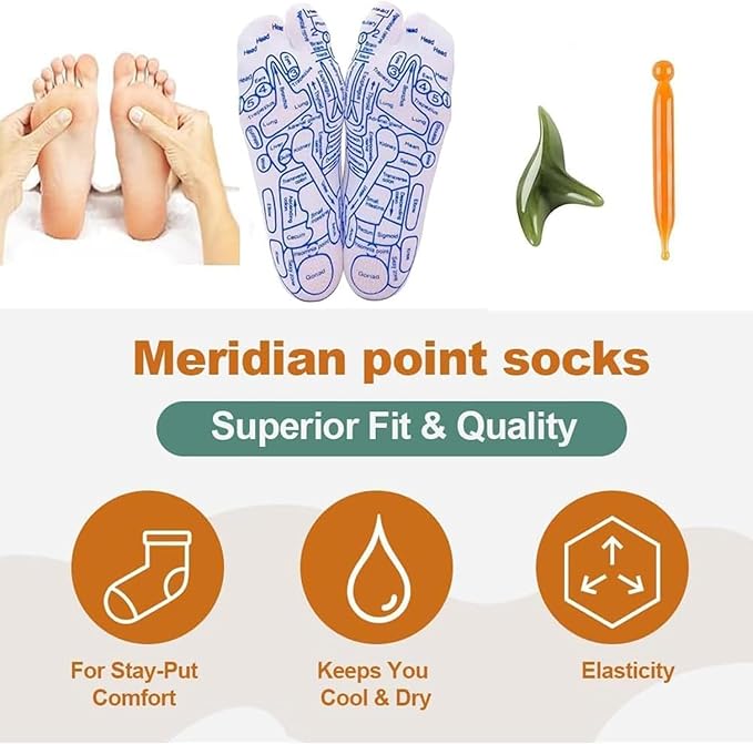 Foot Massage Socks – Acupressure Reflexology Therapy Socks with Massage Stick & Pressure Point Guide