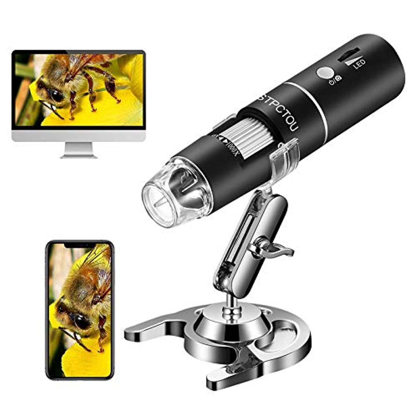 Wireless Digital Microscope 1000X 1080P – Portable USB WiFi Microscope Camera with 8 LED Lights