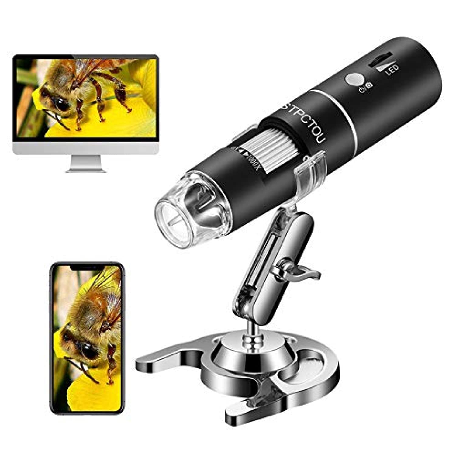 Wireless Digital Microscope 1000X 1080P – Portable USB WiFi Microscope Camera with 8 LED Lights