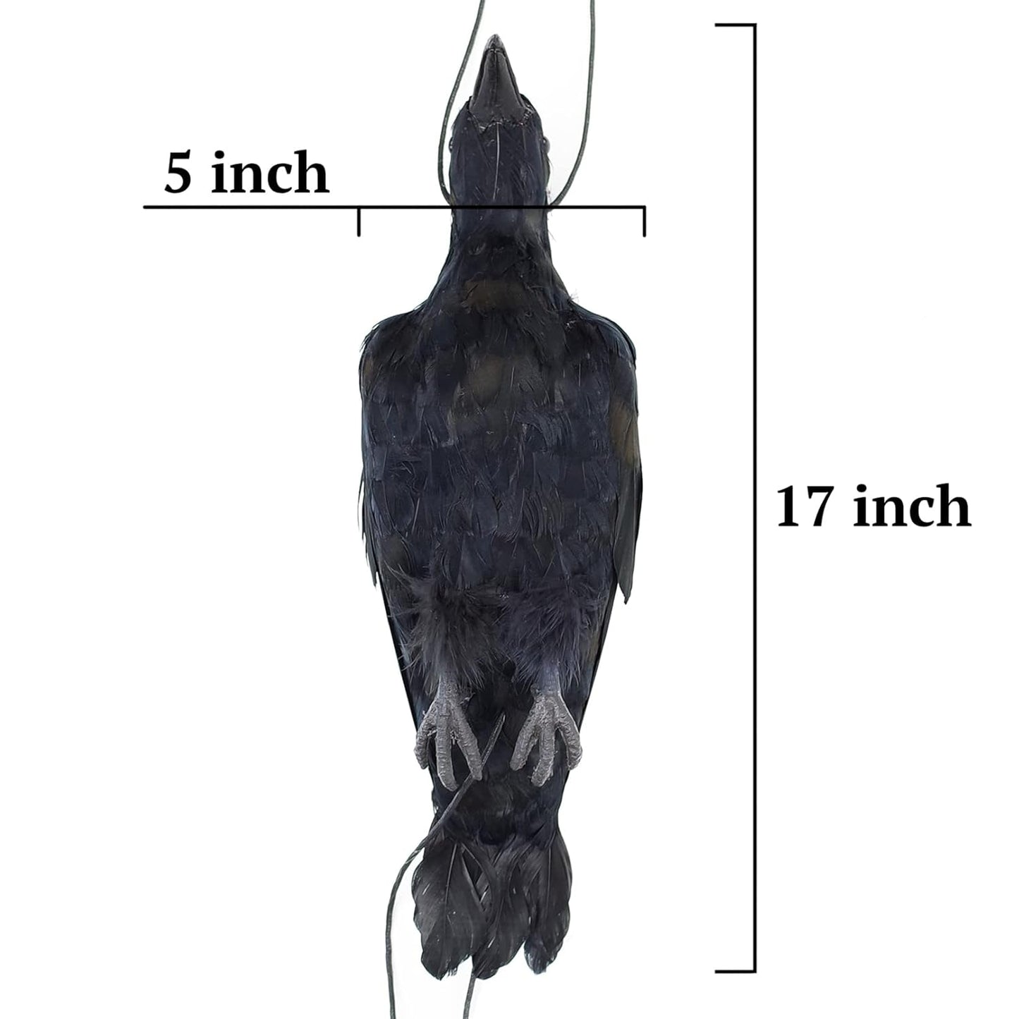 17 Inch Realistic Hanging Dead Crows Decoy Lifesize Extra Large Black Feather Scare Deterrent Crow