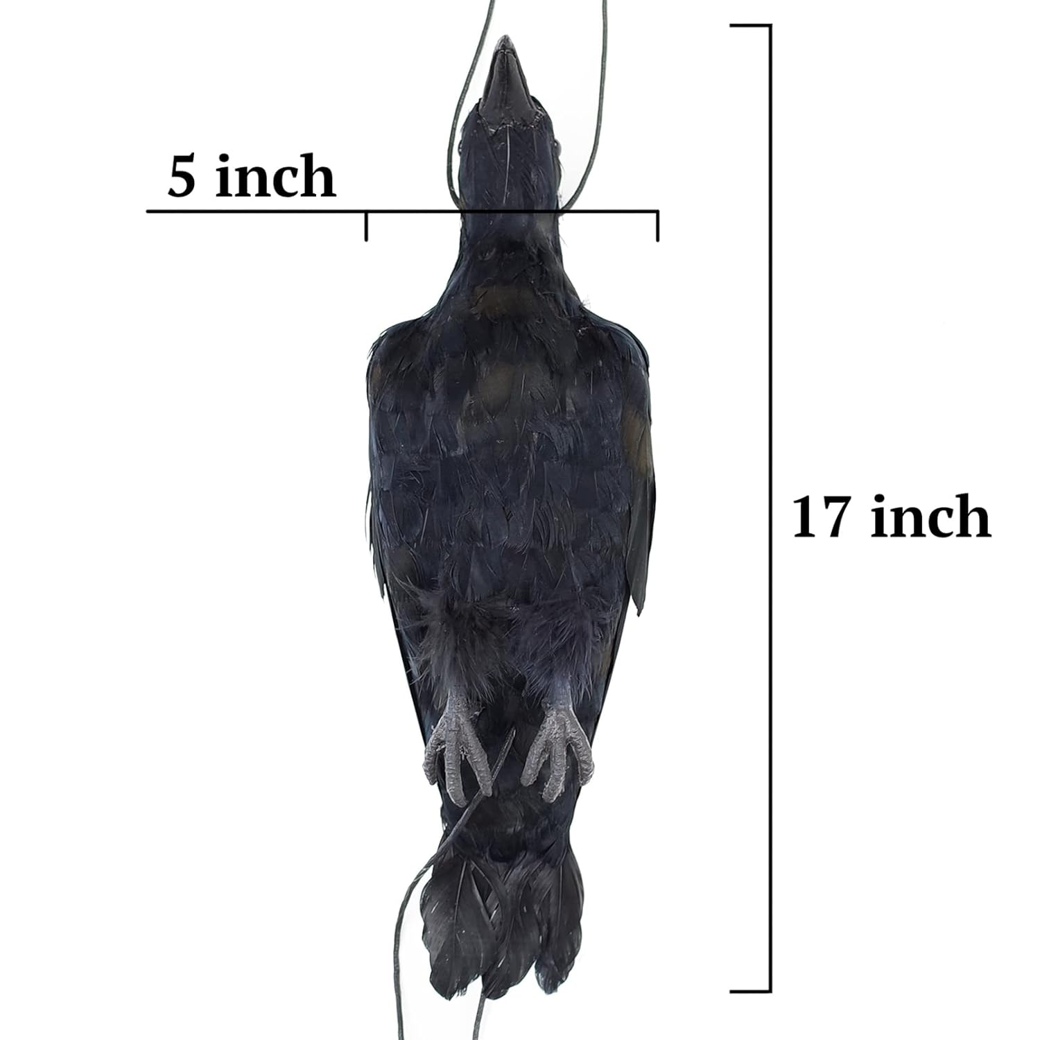 17 Inch Realistic Hanging Dead Crows Decoy Lifesize Extra Large Black Feather Scare Deterrent Crow