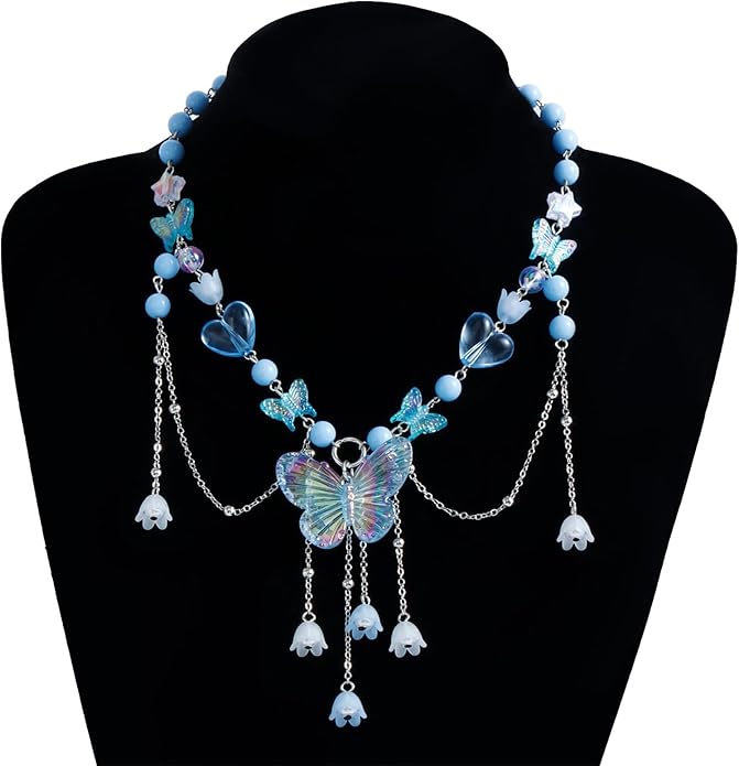 Butterfly Pearl Choker Necklace – Trendy Beaded Clavicle Chain for Women
