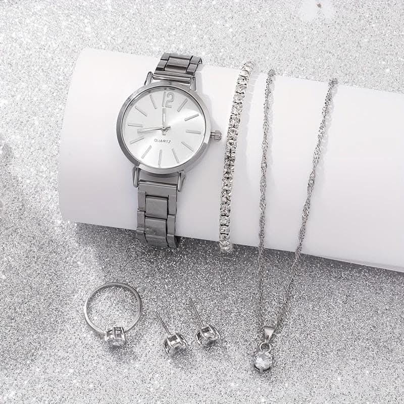 6pcs Women's Minimalist Quartz Watch & Jewelry Set – Gift for Mom