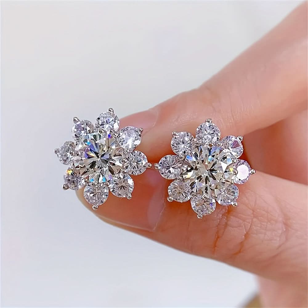 Sterling Silver Moissanite Flower Stud Earrings