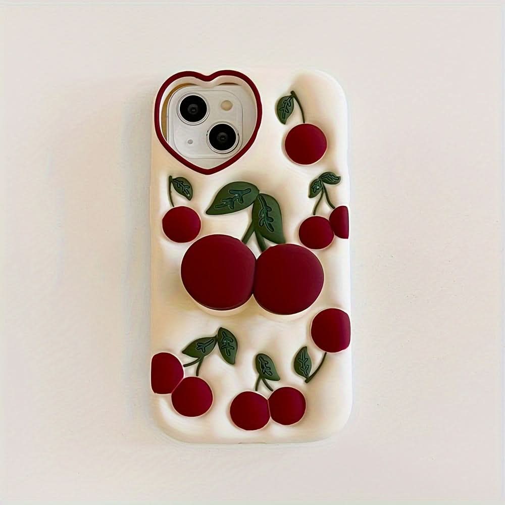 3D Cherry Silicone Phone Case with Holder