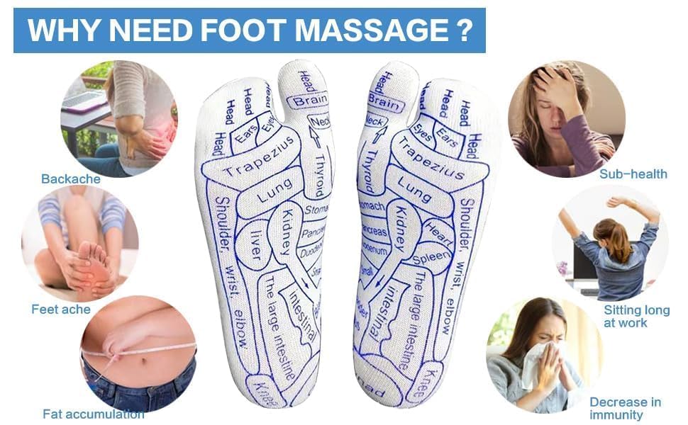 Foot Massage Socks – Acupressure Reflexology Therapy Socks with Massage Stick & Pressure Point Guide