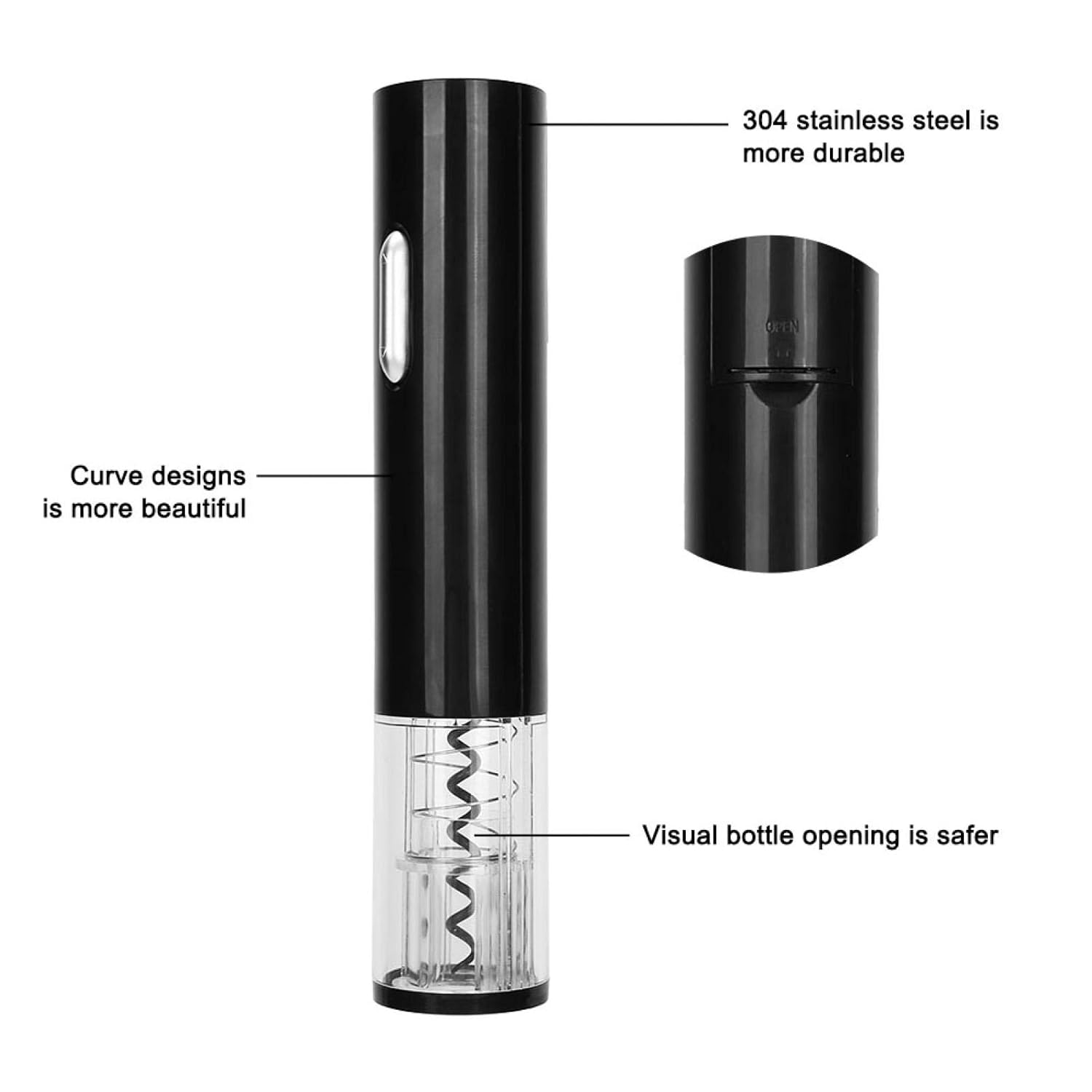 Electric Wine Bottle Opener – Luxury Stainless Steel & Polycarbonate Corkscrew for Effortless Bottle Opening