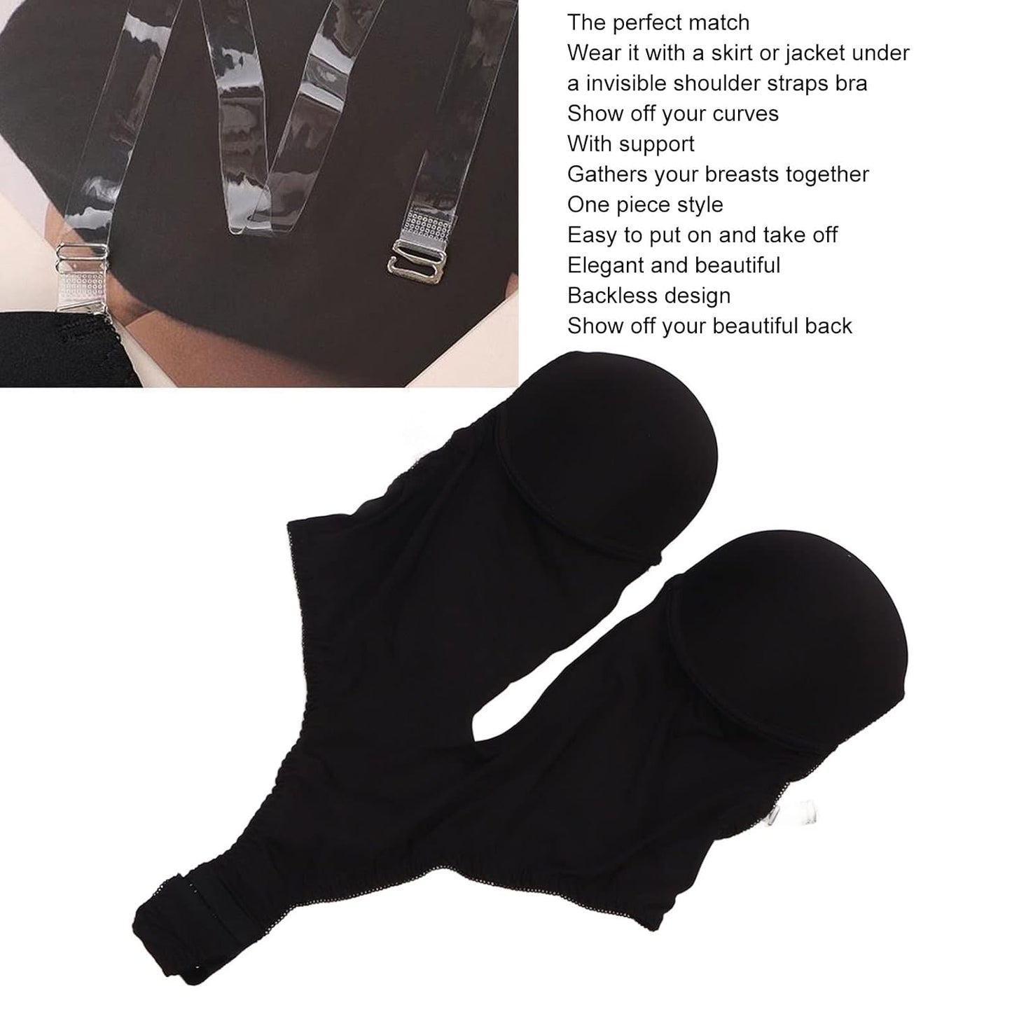 Women’s Black Backless One-Piece Lingerie – Deep V-Neck Breathable Underwear