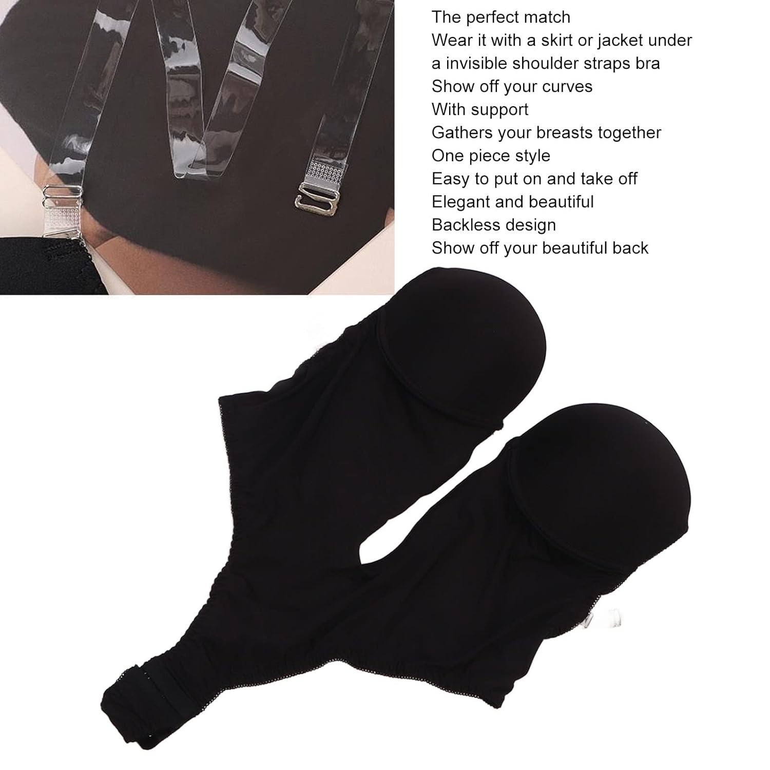 Women’s Black Backless One-Piece Lingerie – Deep V-Neck Breathable Underwear