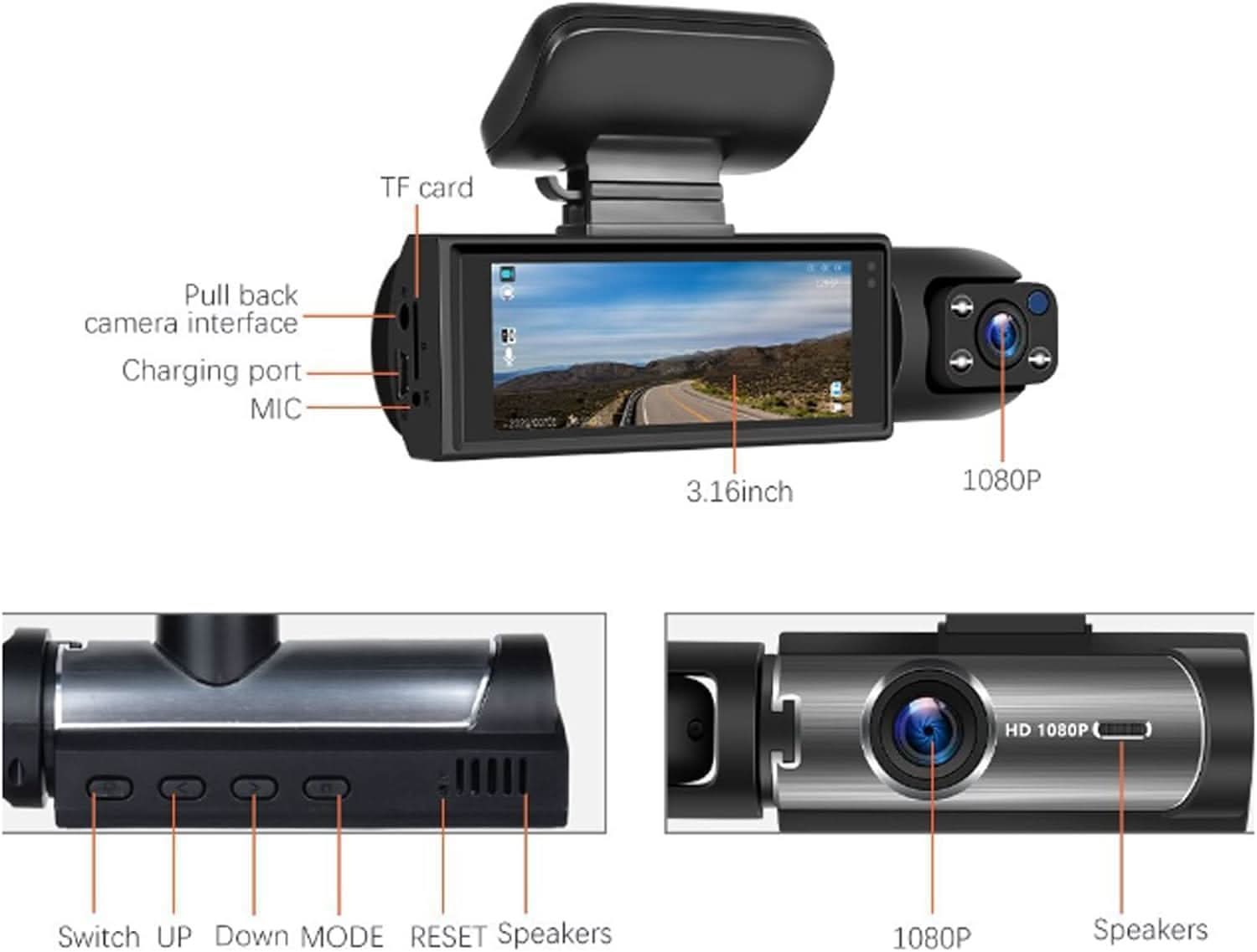 Dual Lens 1080P Dash Cam – Wide-Angle