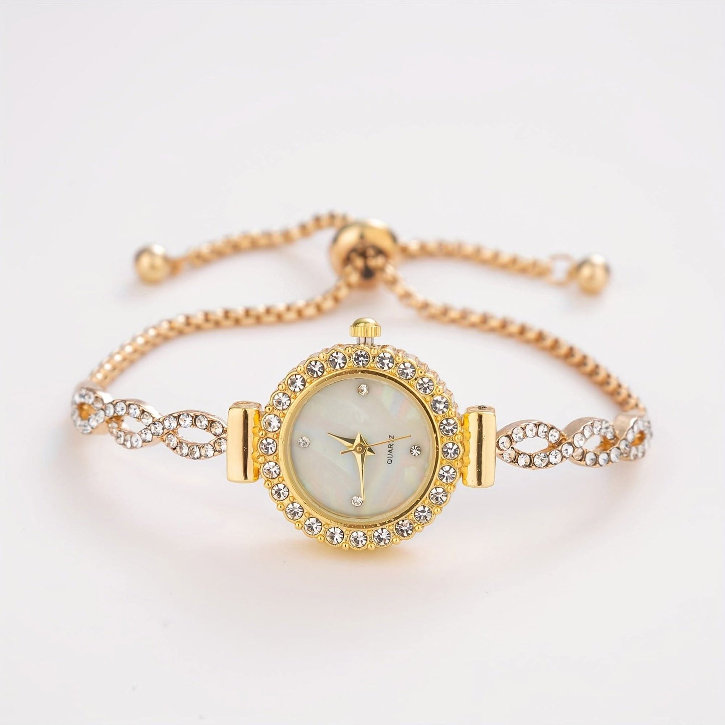 Luxury Women's Rhinestone Quartz Bracelet Watch – Elegant Iridescent Dial