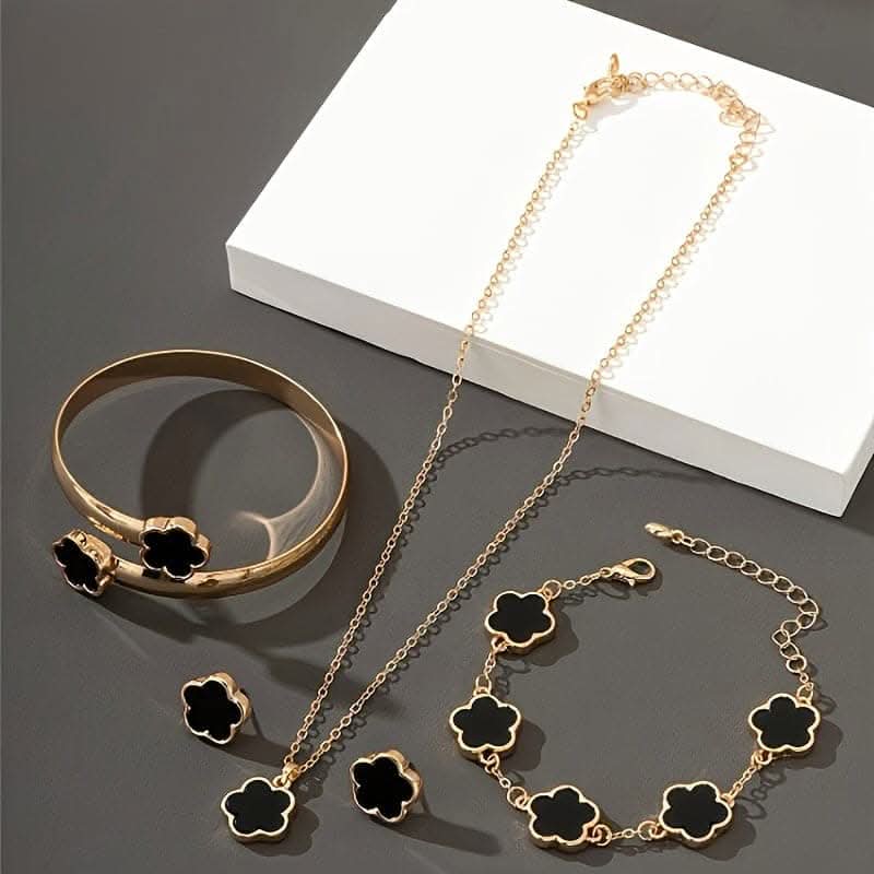 Lucky Flower Jewelry Set – Earrings, Necklace, Bracelet, Bangle