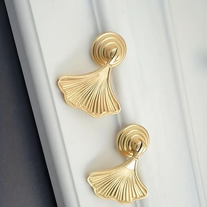 10 Pcs Polished Metal Ginkgo Leaf Drawer Knobs with Lock & Key