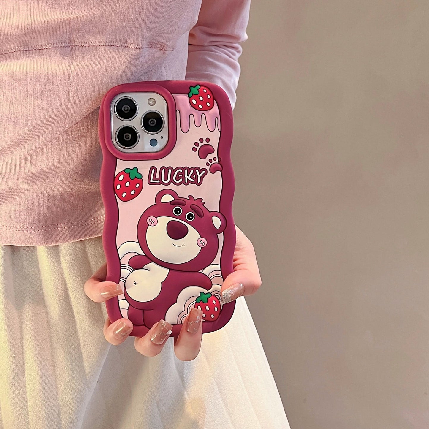 Cute Strawberry Bear iPhone 15 Case Cover