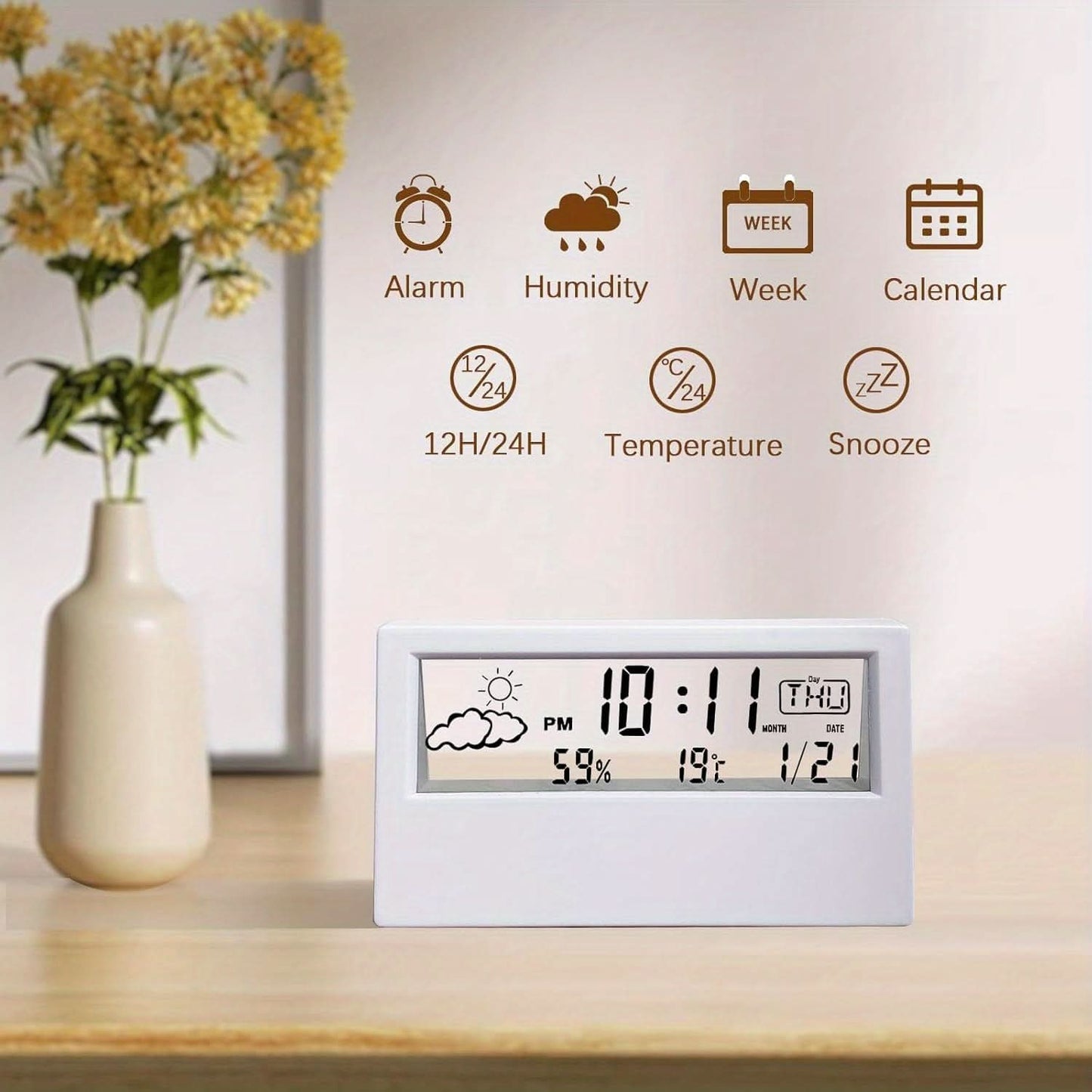 Transparent Digital Desk Clock – Modern LED Alarm Clock