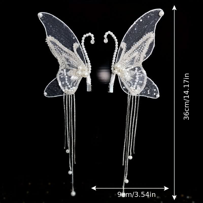 Butterfly Pearl Tassel Bridal Hair Clips