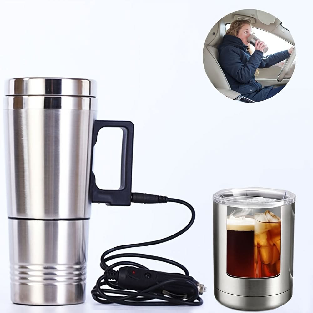 Stainless Steel Car Kettle – 12V Electric Heating Travel Mug for Coffee & Tea