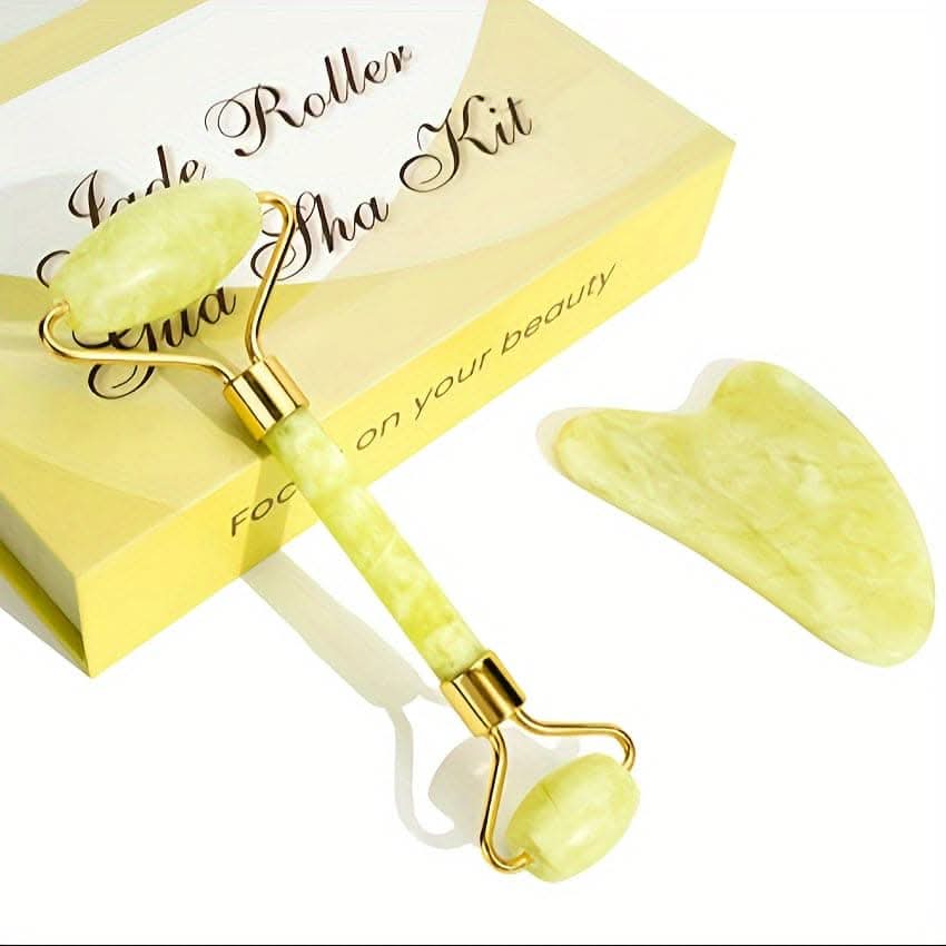 Natural Jade Roller & Gua Sha Set – Quartz Facial Massager