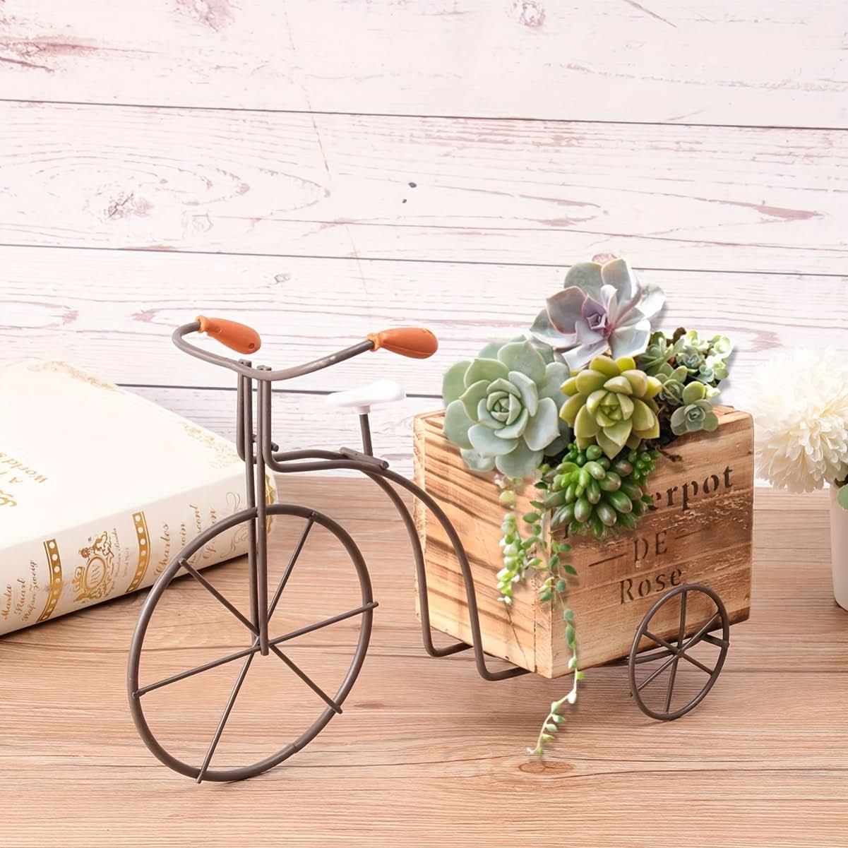 Rustic Wooden Tricycle Planter for Indoor/Outdoor