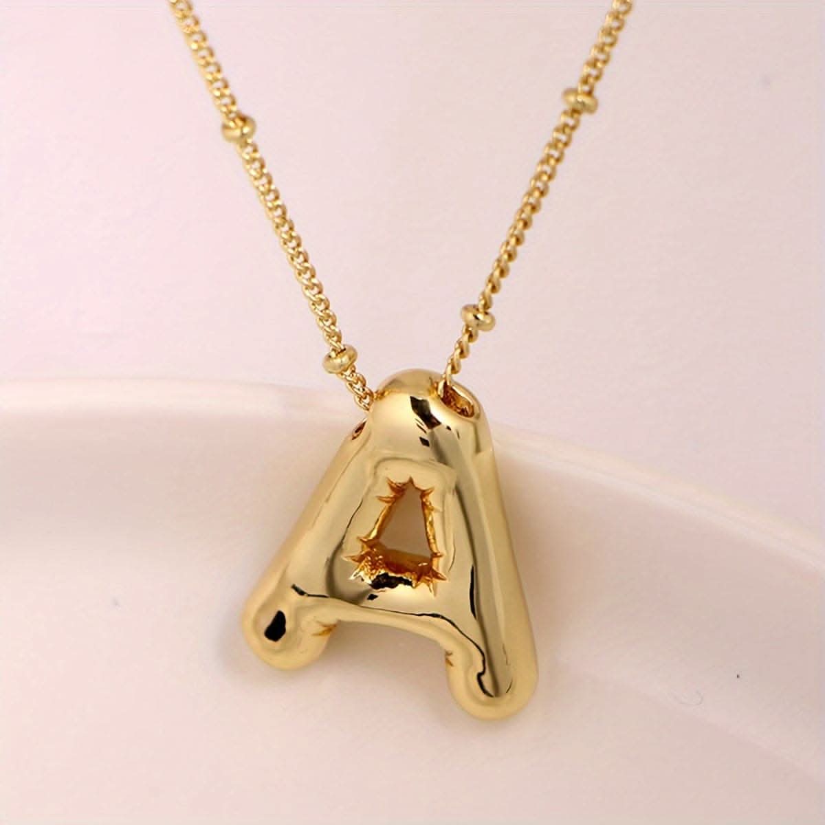Chunky Golden Alphabet Balloon Pendant Necklace – Stainless Steel