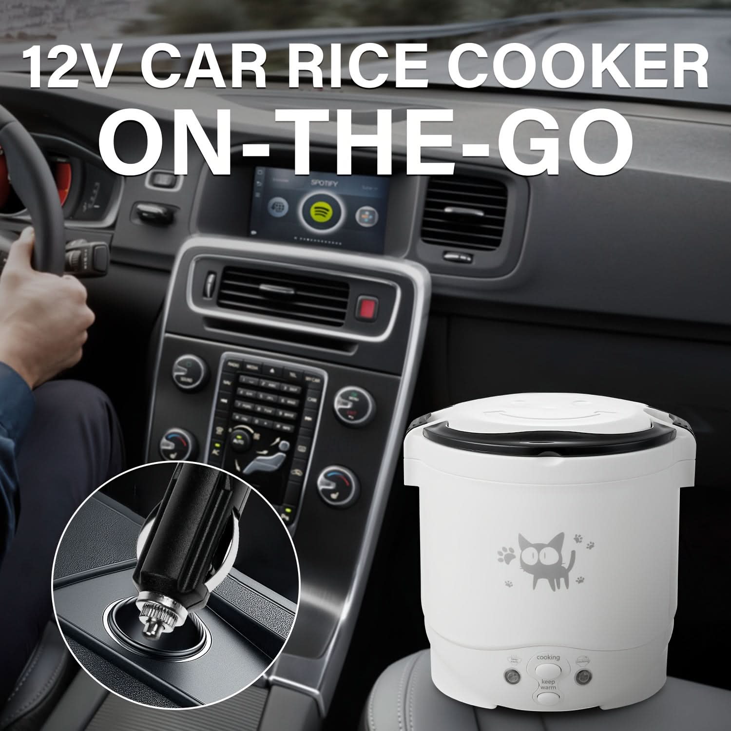12V Car Mini Rice Cooker – Portable One-Touch Rice Cooker