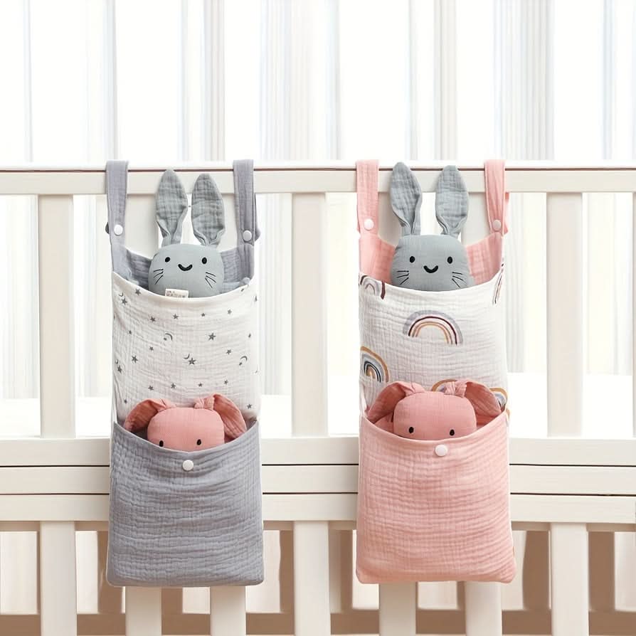 Baby Bedside Organizer – Dual Pocket Hanging Storage Bag for Toys, Diapers & Bottles