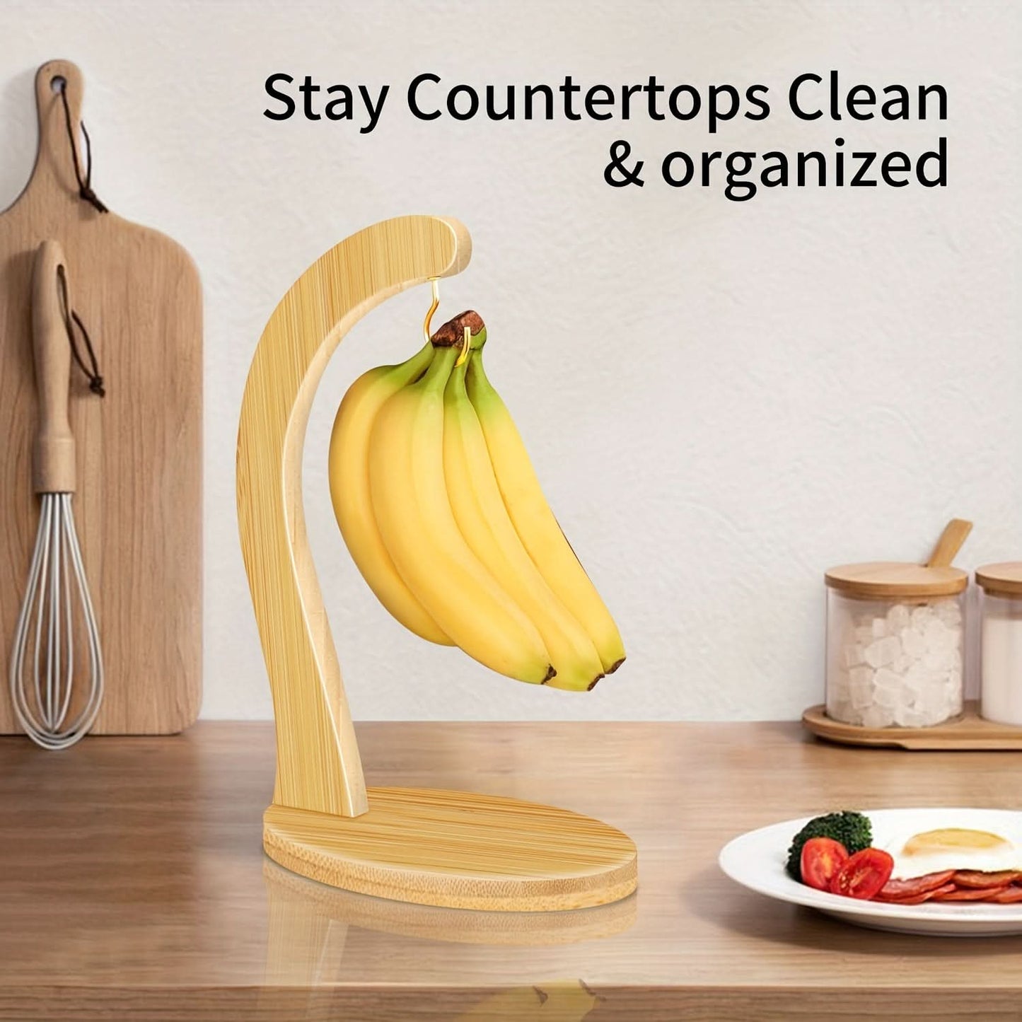 Bamboo Banana Holder with Hook - Rustic Fruit Stand