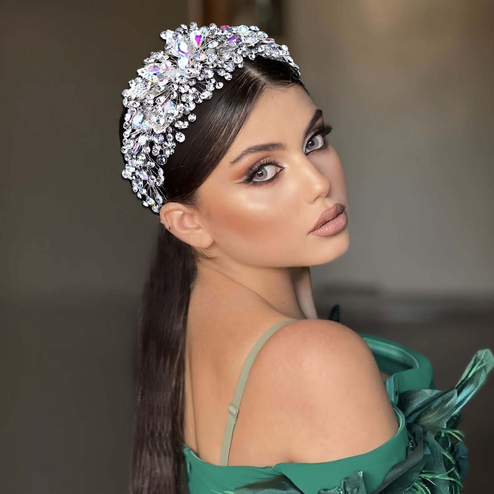 Vintage Rhinestone Wide Brimmed Headband for Women