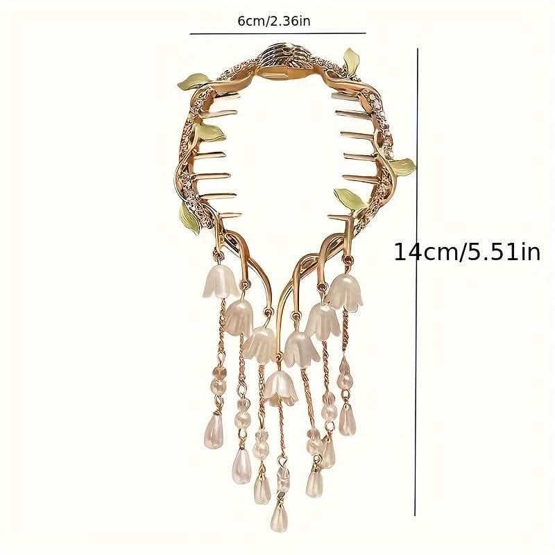 Floral Leaf Hair Clip with Tassel for Updos