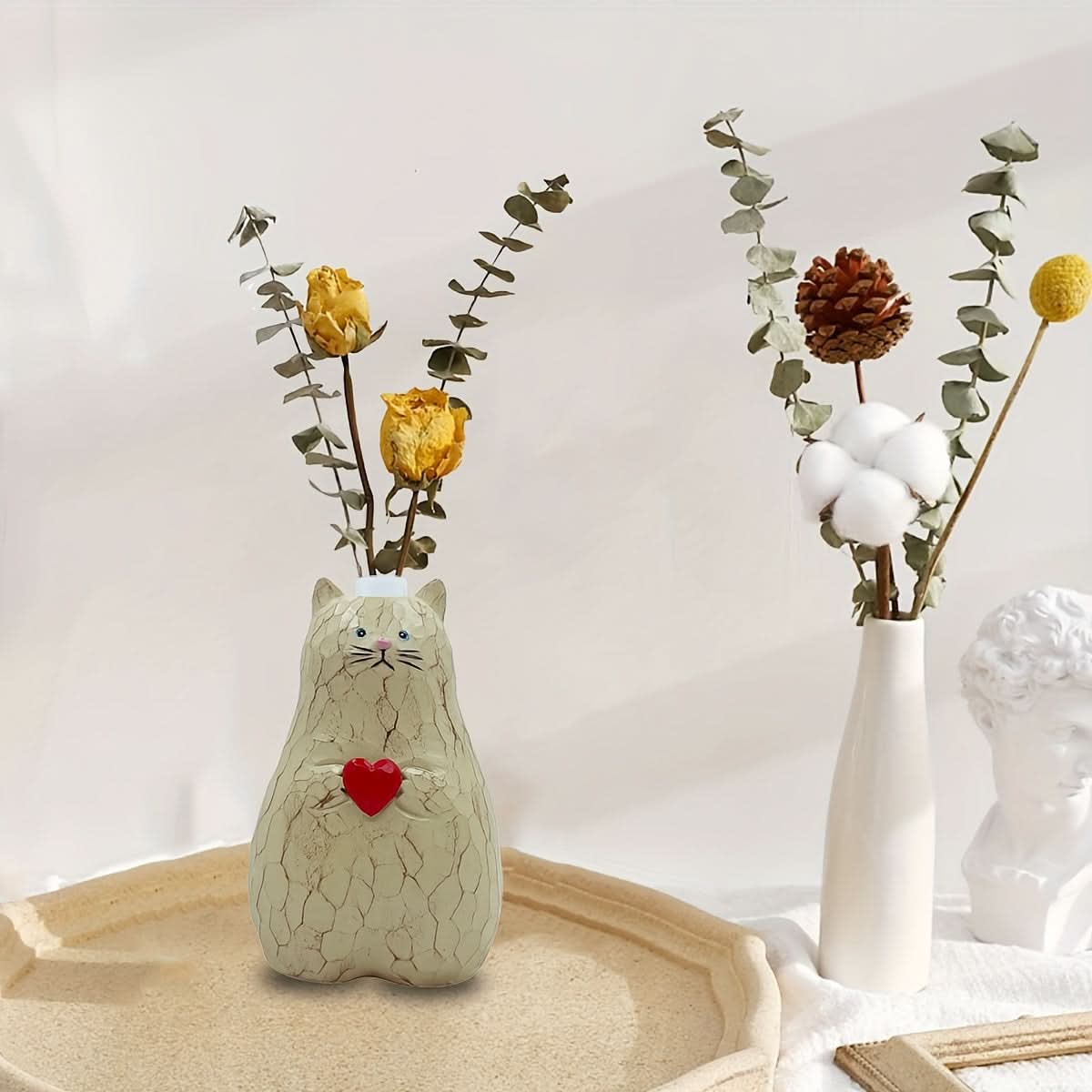Cute Cat-Shaped Resin Vase – Heart Design Flower Planter