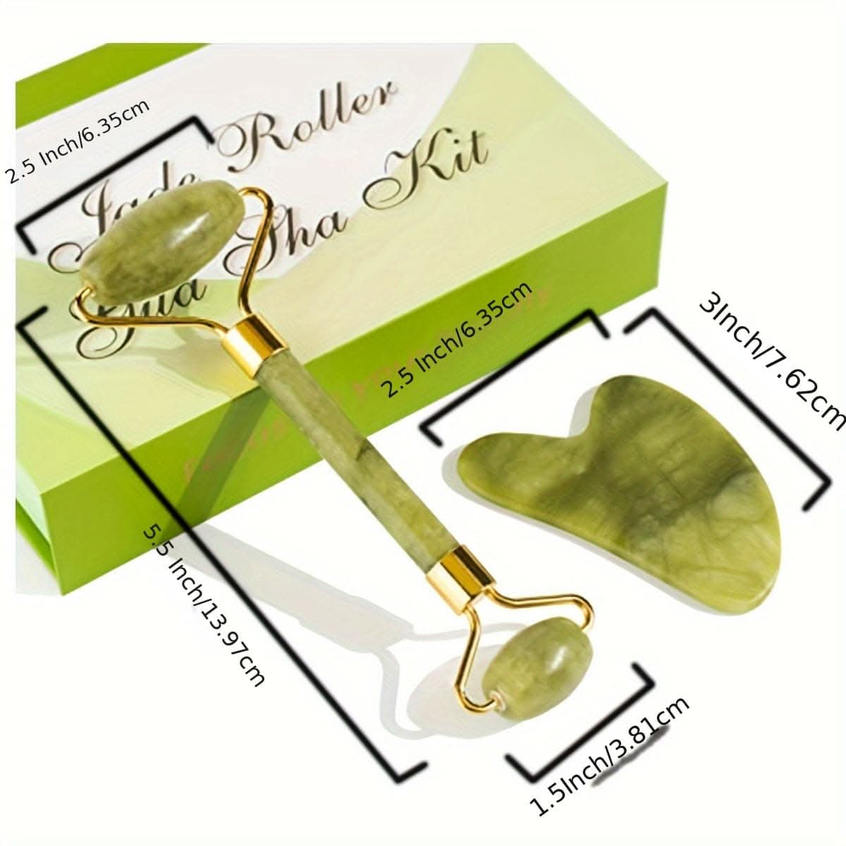 Natural Jade Roller & Gua Sha Set – Quartz Facial Massager