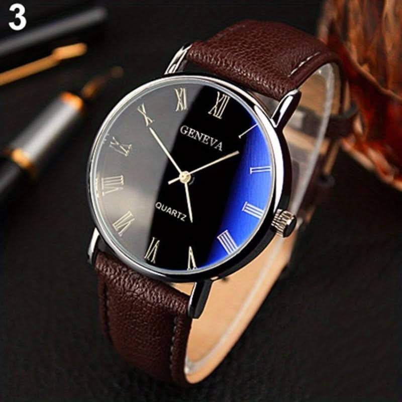 Men's Quartz Watch – Roman Numerals & PU Leather Strap
