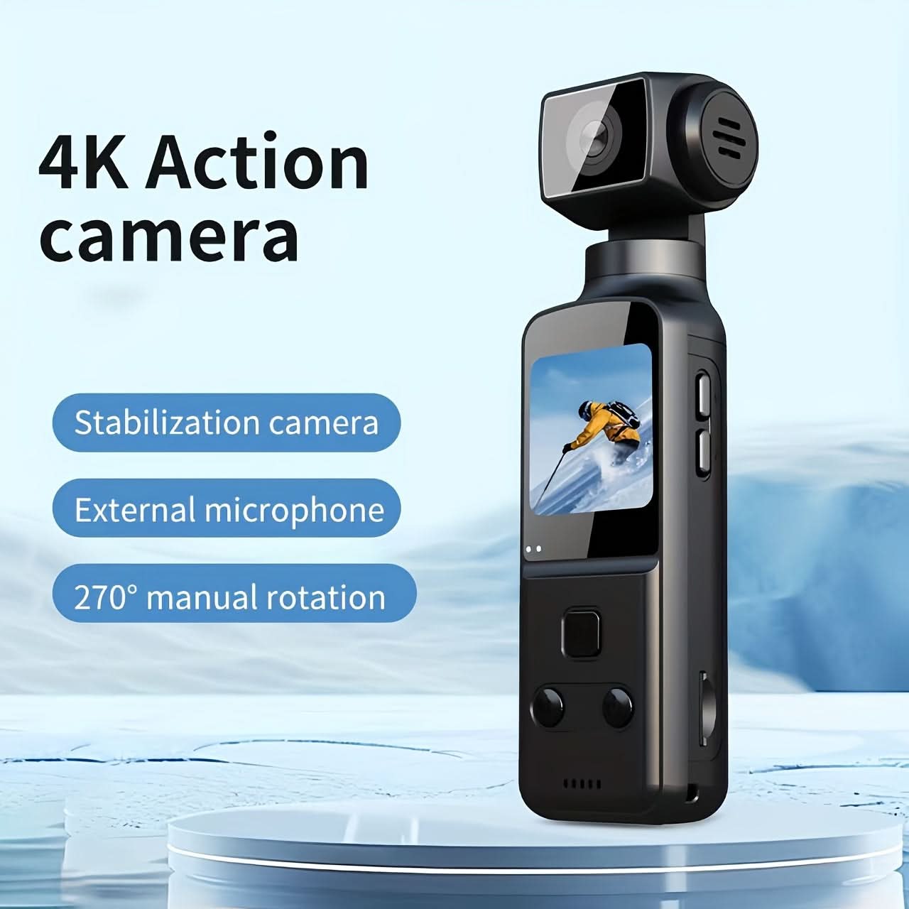 4K Ultra HD Action Camera with Stabilization, Rotating Lens & External Microphone