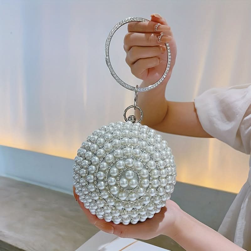 Faux Pearl Rhinestone Ball Clutch Bag