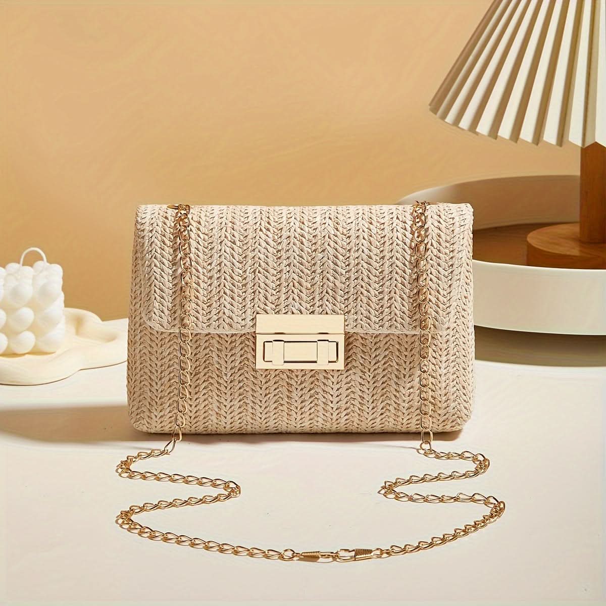 Chic Women's Straw Crossbody Bag with Detachable Strap