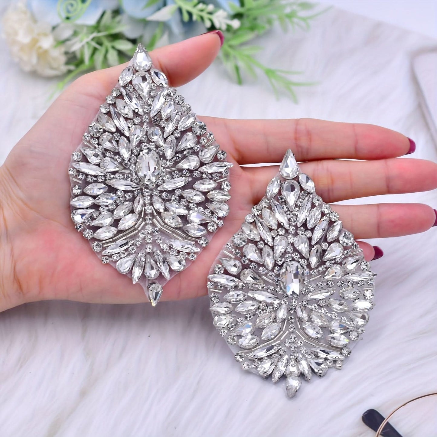 2pcs Silvery Rhinestone Iron-On Patch for Decoration