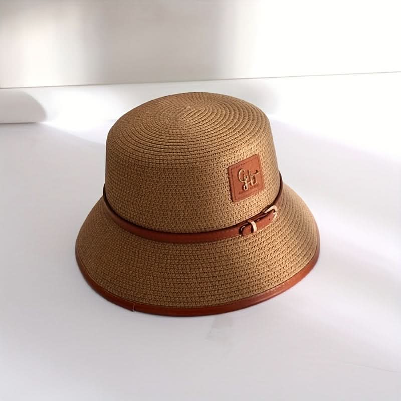 Women’s Straw Fedora Hat – Short Brim Sun Hat with Faux Leather Belt