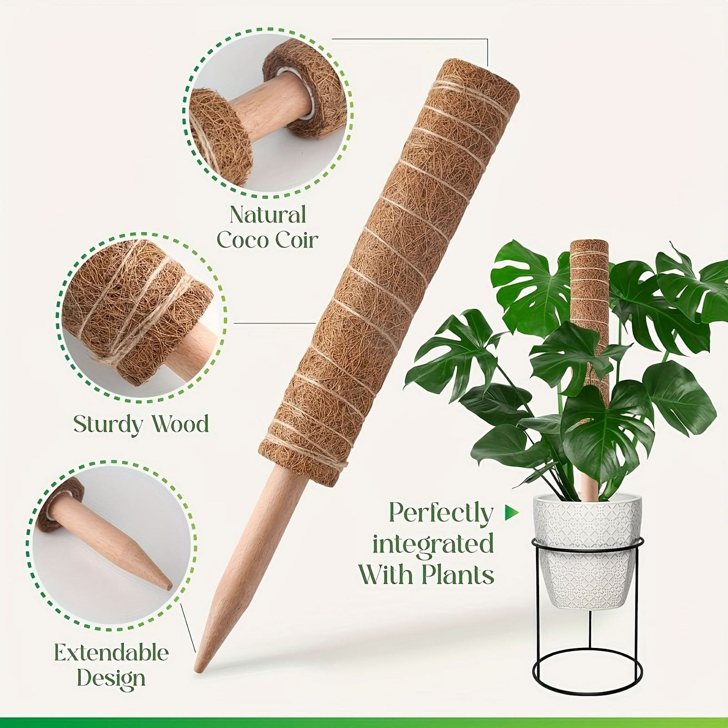 Stackable Wooden Moss Pole for Climbing Plants