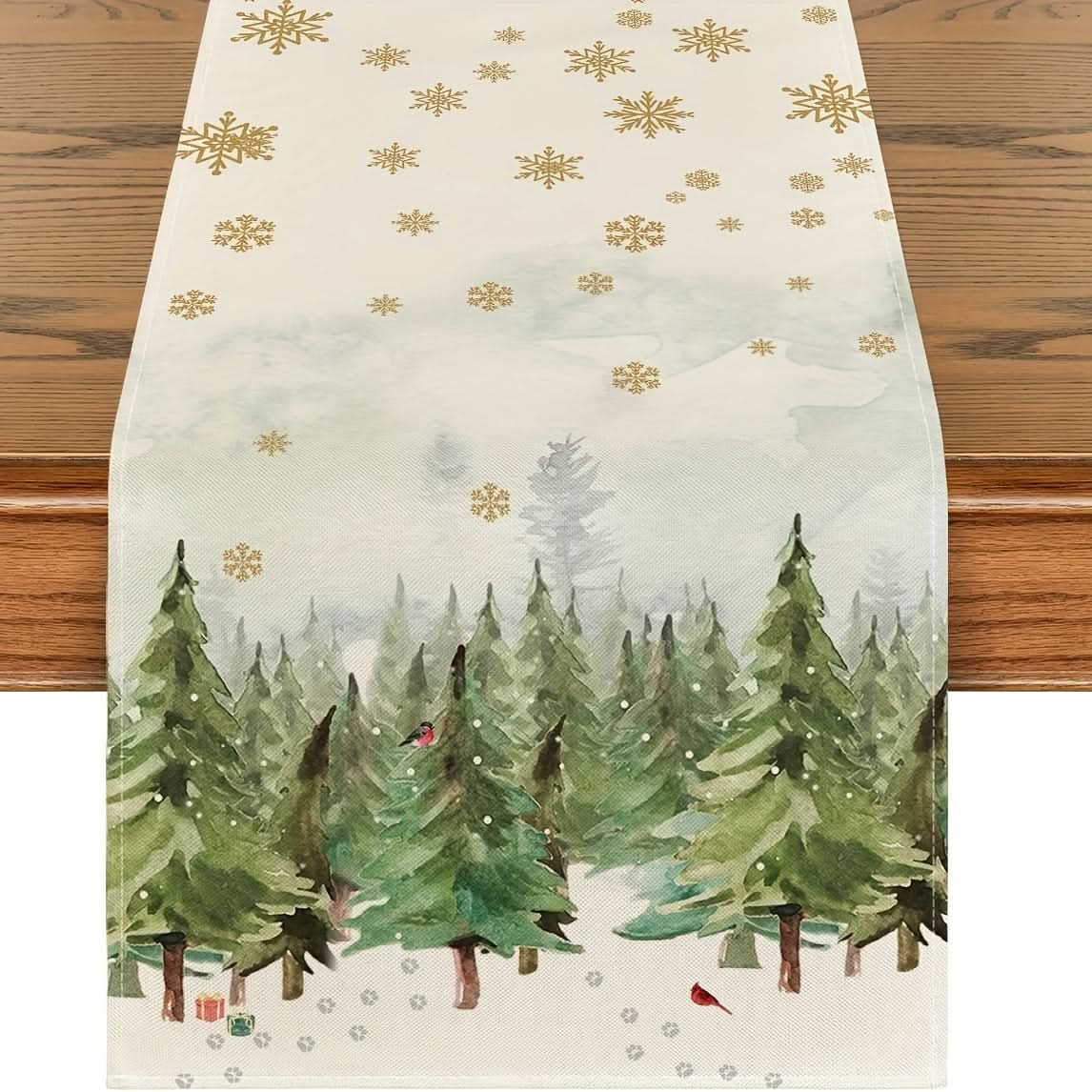 Christmas Table Runner - Trees & Cardinals Decor