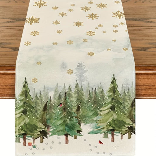 Christmas Table Runner - Trees & Cardinals Decor