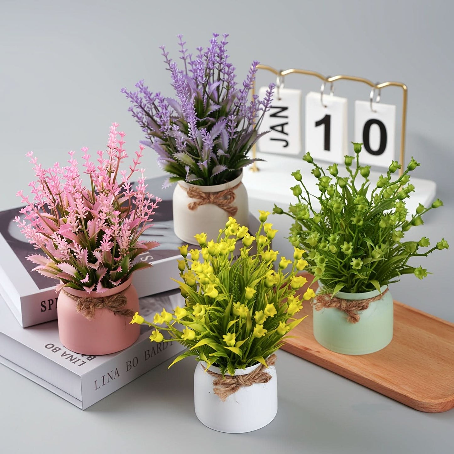 4pcs Mini Artificial Potted Plants for Home & Office Decor