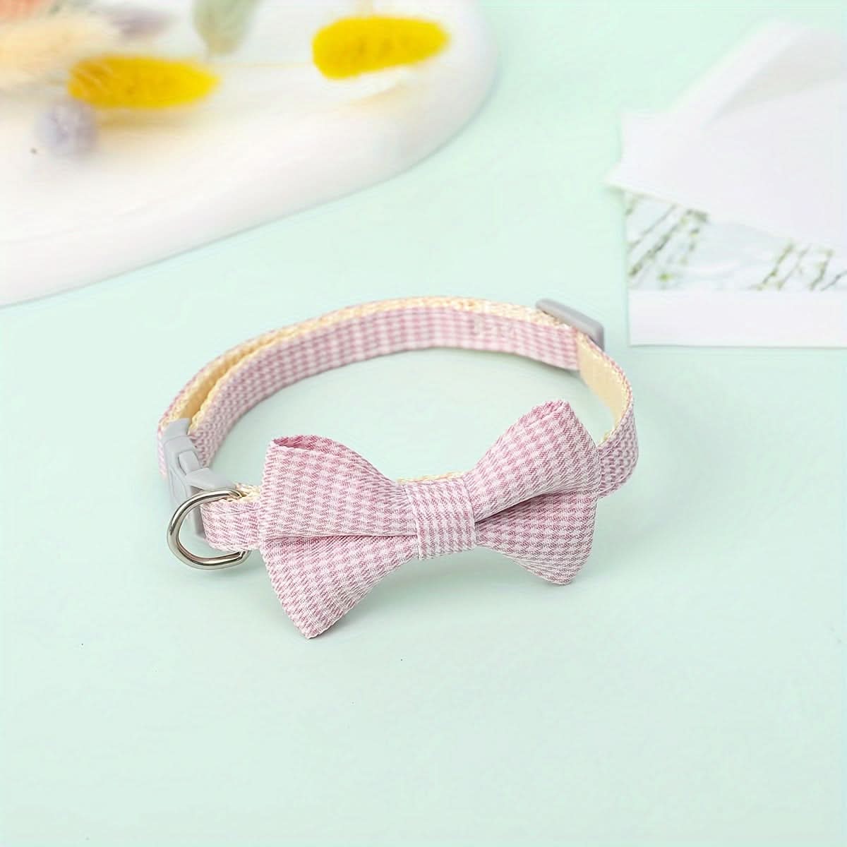 Adjustable Plaid Cat Collar with Bow Tie