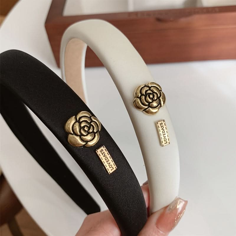 Chic Black Satin Camellia Flower Headband