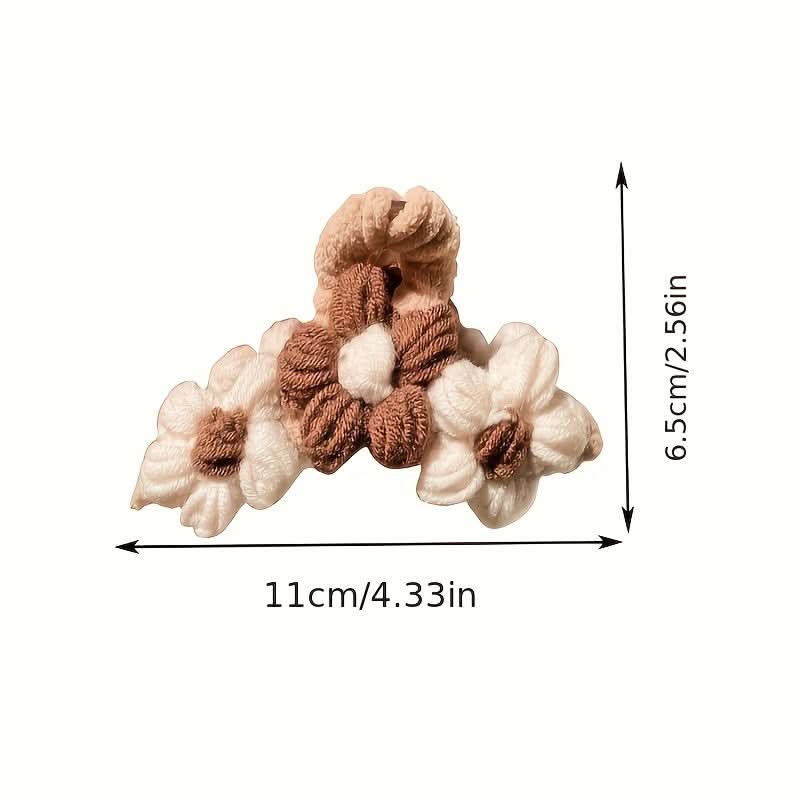 Vintage Flower Hair Claw Clip – Large Knitted Shark Clip for Women