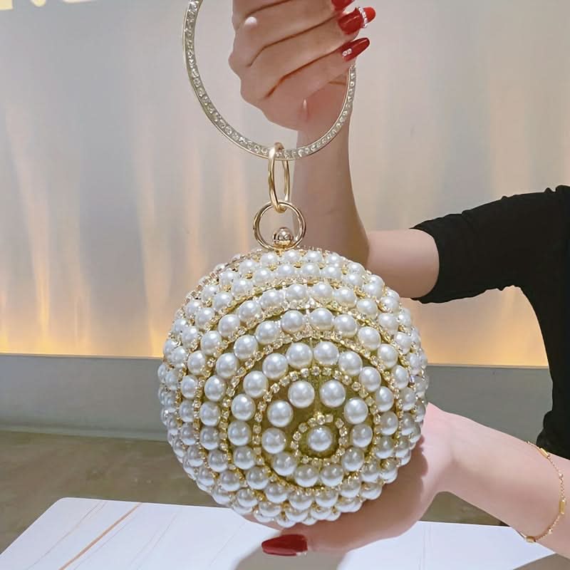 Faux Pearl Rhinestone Ball Clutch Bag