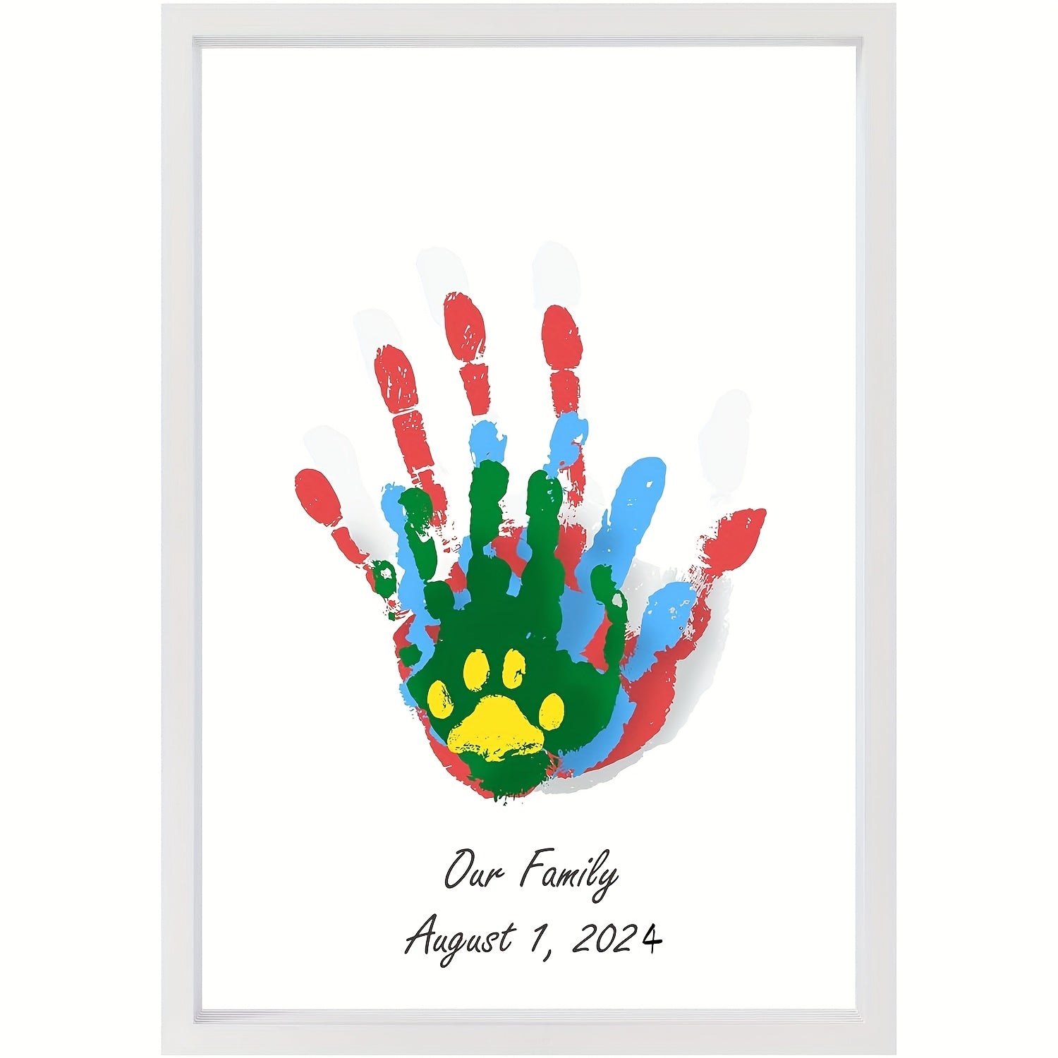 DIY Family Handprint Keepsake Kit – Painted Wooden Picture Frame, 6-Color Ink Pad Set