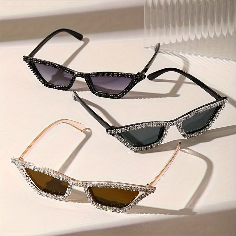 4-Pack Stylish Y2K Cat Eye Rhinestone Glasses for Women, Anti-Reflective Polycarbonate Frame, Perfect for Hiking & Everyday Photo Shoots